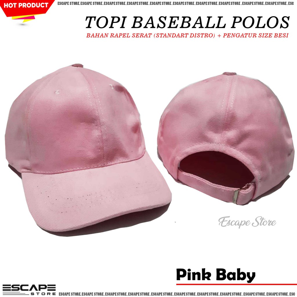 Topi Baseball Polos / Topi Distro Murah / Topi Pria Wanita - Pink Baby