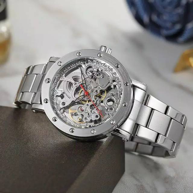 Jam Tangan Mekanik Automatic Forsining Mewah Retro Klasik All Silver