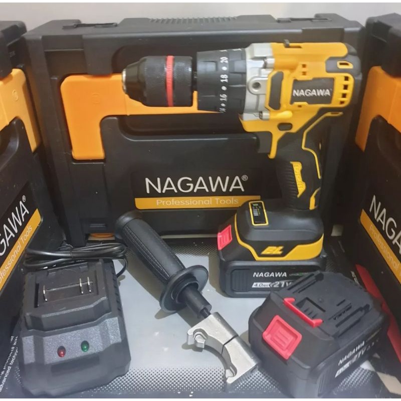 Mesin bor NAGAWA Hammer Drill IMPACT NAGAWA NCB22K Brushless Motor - Bor Tembok Besi dan Kayu chuck 