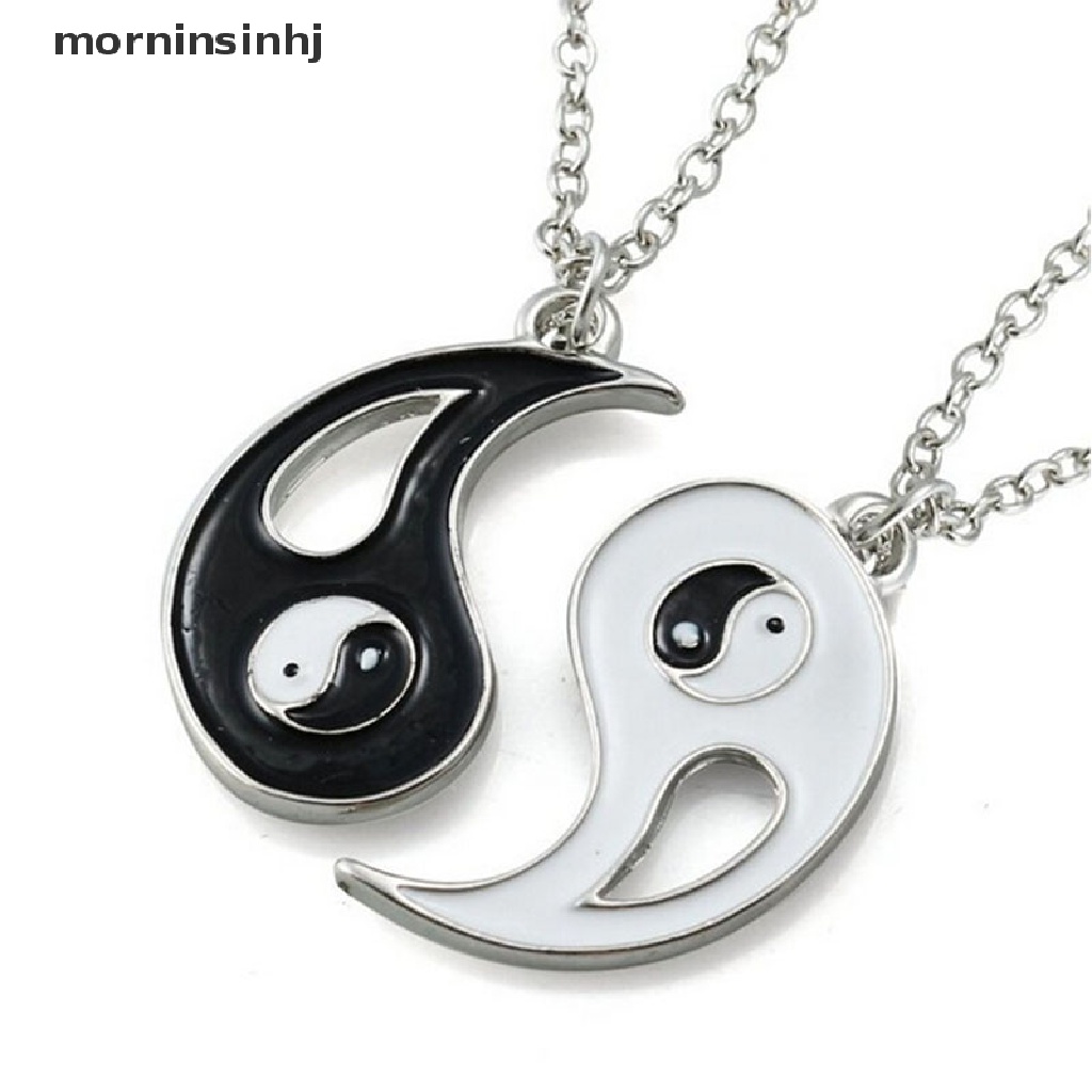 Mornin 2pcs Kalung Rantai Liontin Yin Yang Hitam Putih Untuk Pasanganpriawanita