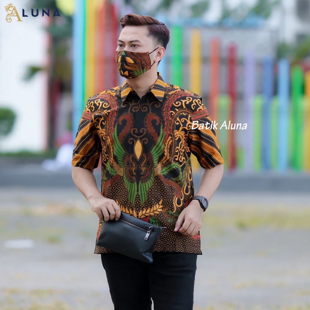 BAJU BATIK LENGAN PENDEK PRIA KEKINIAN KEMEJA BATIK REGULAR JUMBO XXXL TERBARU BATIK ALUNA PD 004