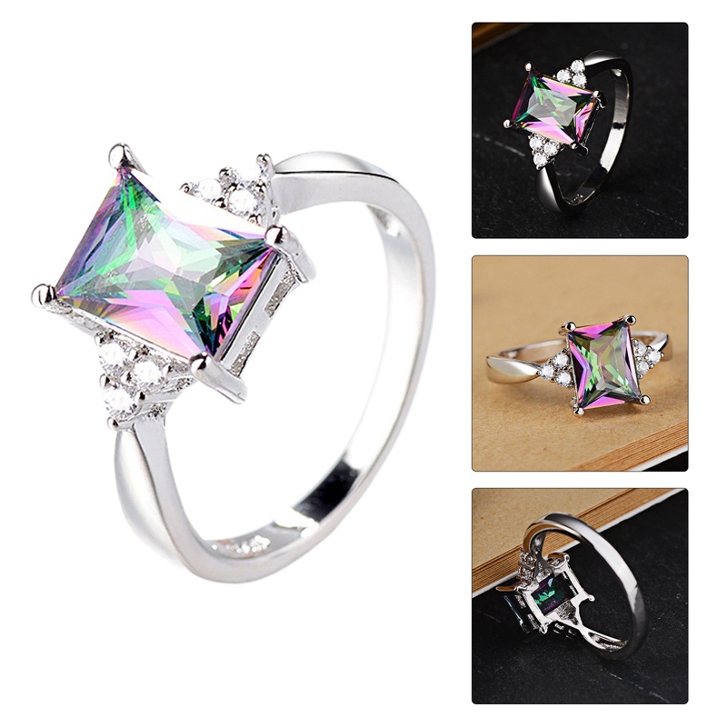 Fancyqube Cincin Berlian Topaz Pelangi Bahan 925 Sterling Silver Untuk Wanita