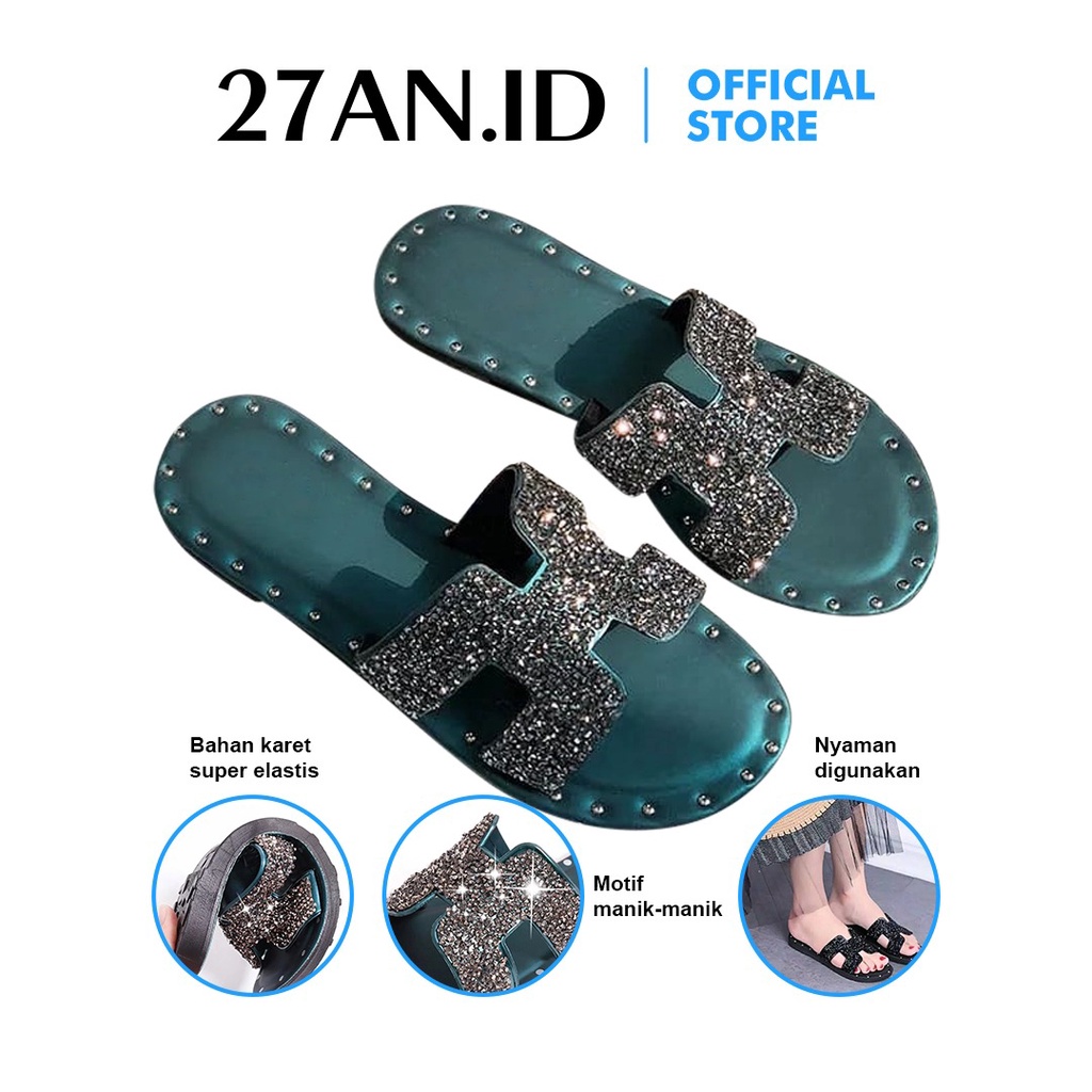 Sandal Wanita SP17  Sandal Slop Motif Manik-Manik Fashion Korea Import Real Pict
