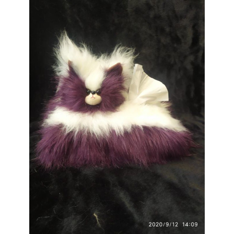 tempat tisu boneka kucing ungu