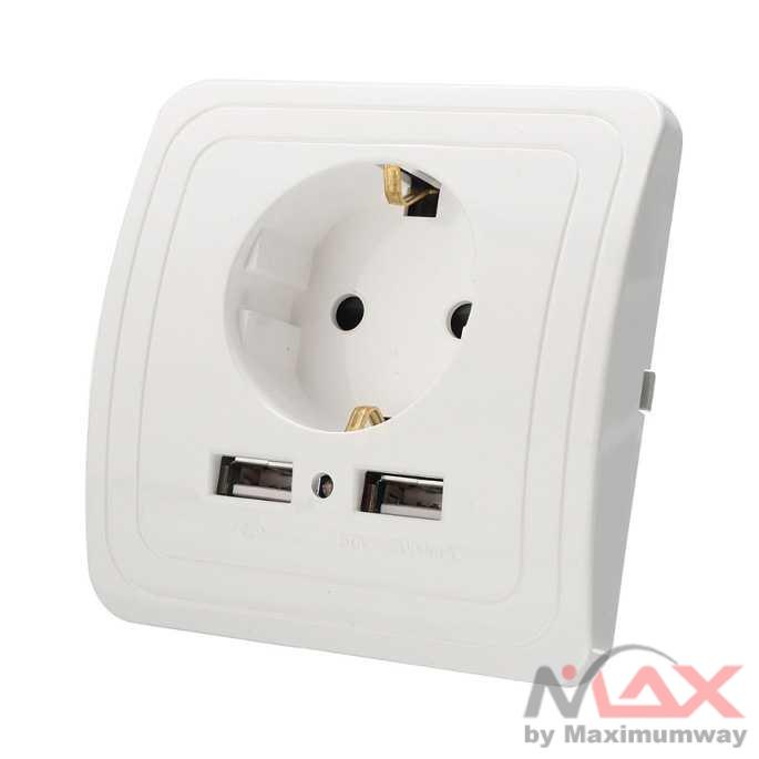 Taffware Stop Kontak Dinding EU Plug dengan 2 USB Port - SCN2 Warna Putih