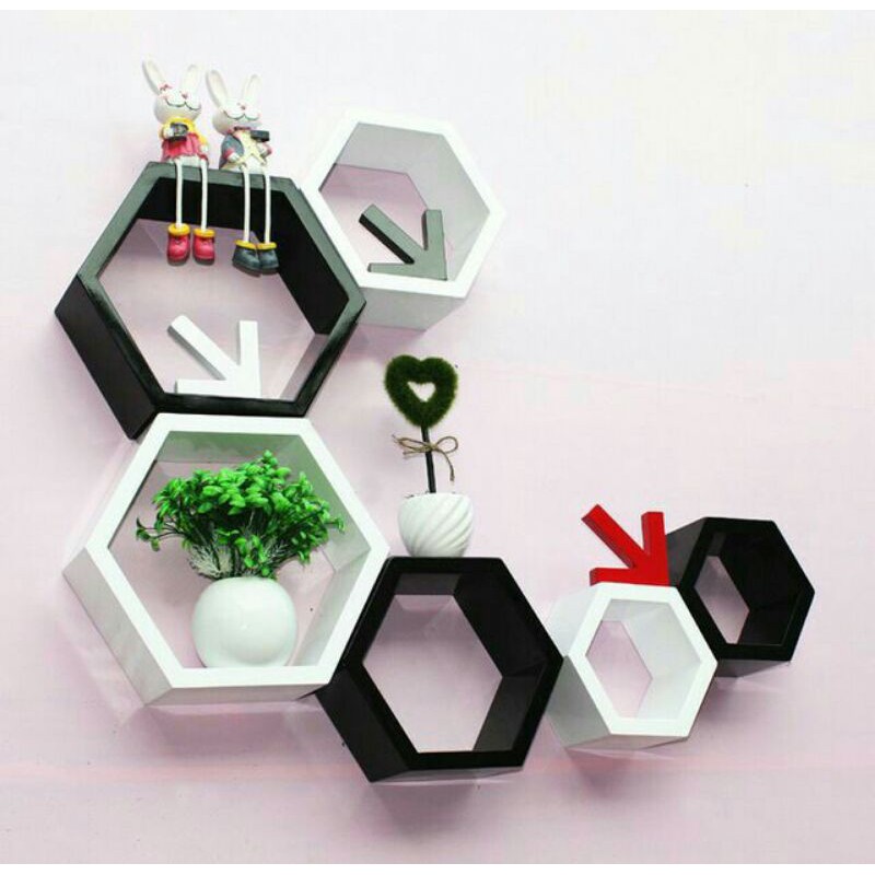 SET RAK HEXAGONAL 6 RAK DINDING HEXAGONAL SARANG LEBAH HIASAN DINDING RUMAH SUPER QUALITY