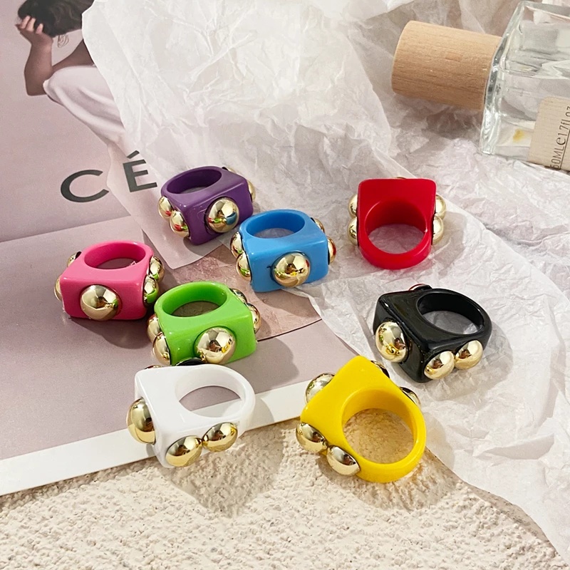 Korean Colorful Resin Ring Personalized Geometric Finger Rings Women Jewelry Accessories