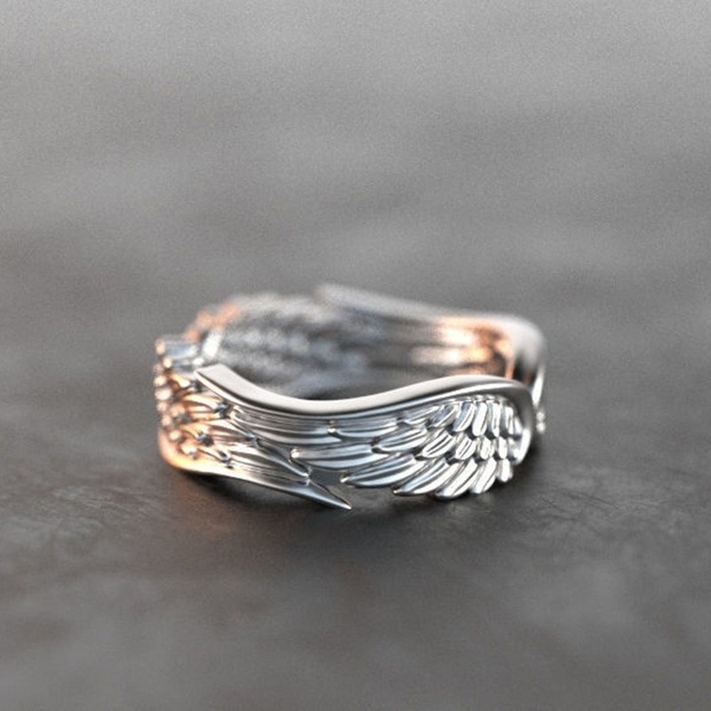 Hot sale vintage angel wing ladies ring double wings feather fashion ring