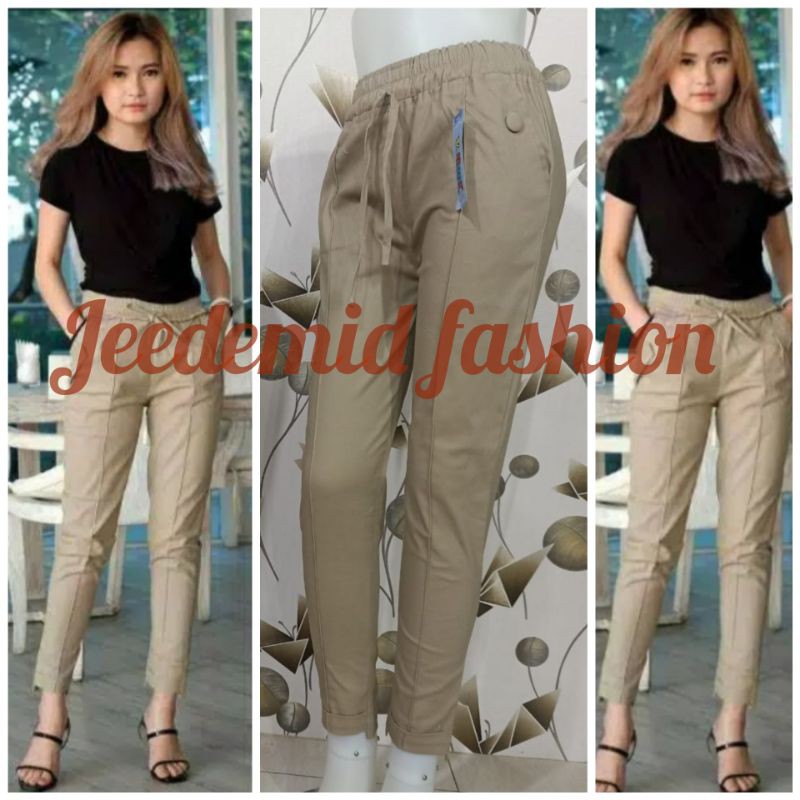 BAGGY PANTS COMBED STREET CELANA  CHINO WANITA PINGGANG KARET MELINGKAR