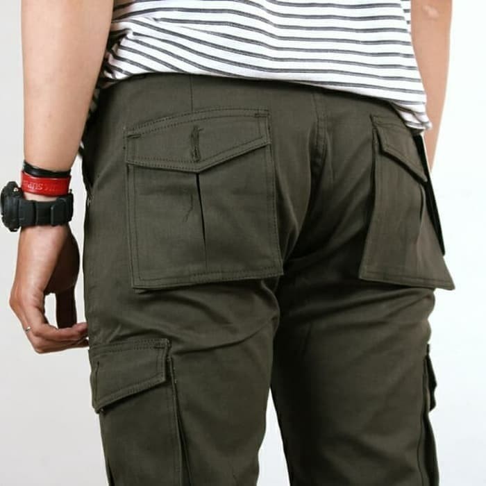 Cargo panjang khaki cowok/cowo/pria murah slimfit / Cargo panjang melar hitam mocca abu krem hijau