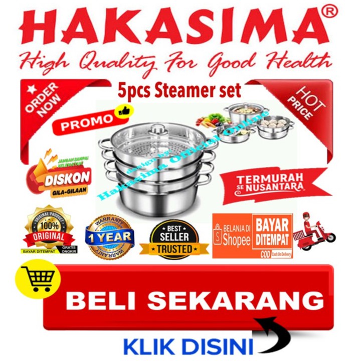 [GARANSI] HAKASIMA 5 PCS STEAMER SET PROMO SALE ALAT MASAK PANCI PENGUKUS SERBAGUNA STAINLESS STEEL