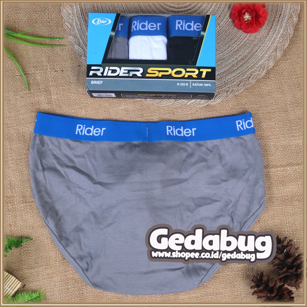 3 Pcs - CD Pria dewasa Rider R 333 | Celana dalam karet Boxer Katun 100% | Gedabug