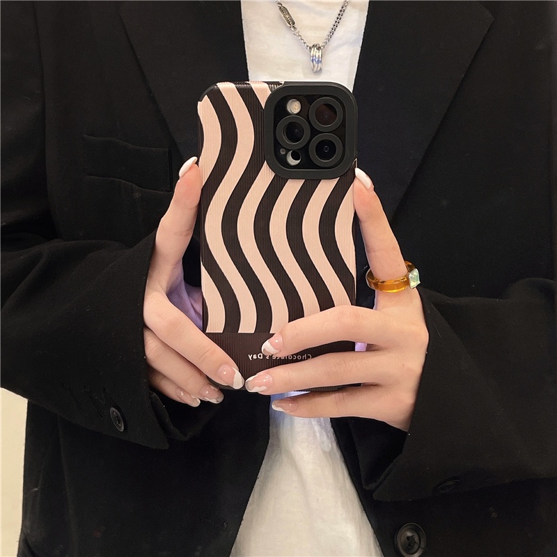 Soft Case Bahan Kulit Domba Motif Garis Gelombang Vertikal Untuk Iphone 13 Pro Max 12 Pro 11 Xr XS 6 6S 7 8 Plus