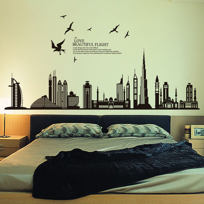 RELIZA WALL STICKER DUBAI SILUET KOTA CITY TOWN HITAM BLACK STIKER DINDING JM7280