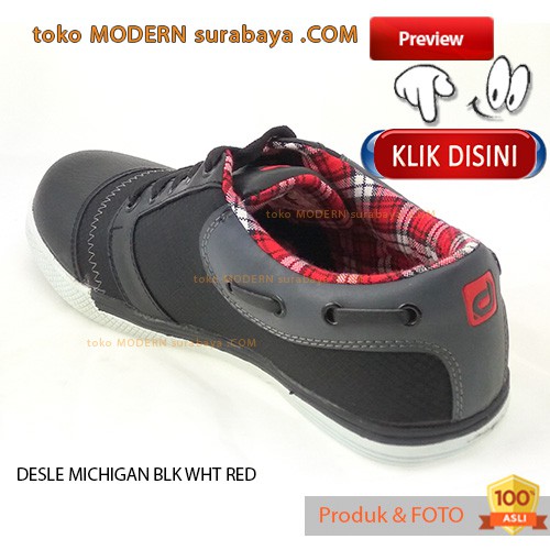 Desle Michigan Black/White/Red Sepatu Pria Wanita Flat On Casual