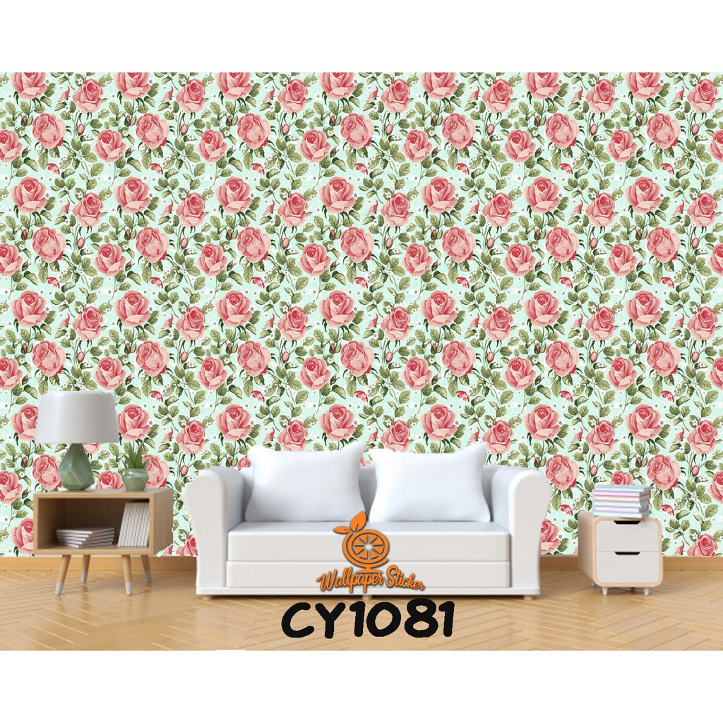 Wallpapar murah wallpaper stiker dinidng motif 3D wallpaper motif bunga ukuran 45cm X 9meter high quality