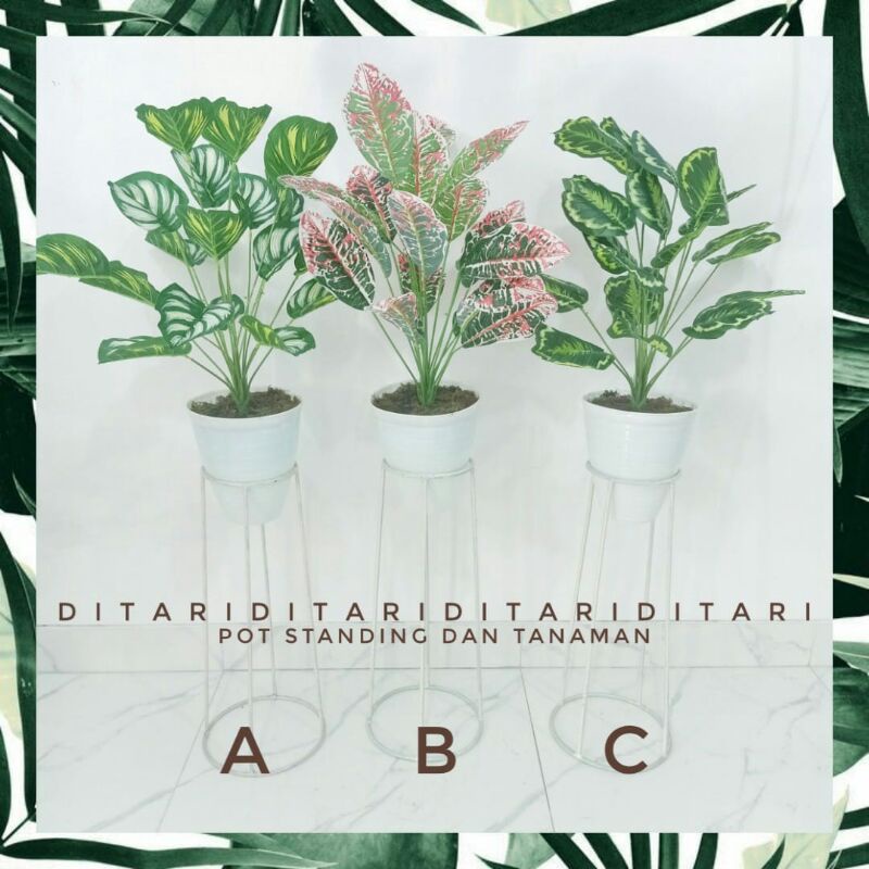 DAUN MONSTERA DAUN PLASTIK POT PIRUS POT STANDING BUNGA ARTIFISIAL DEKORASI RUMAH POJOK RUANGAN