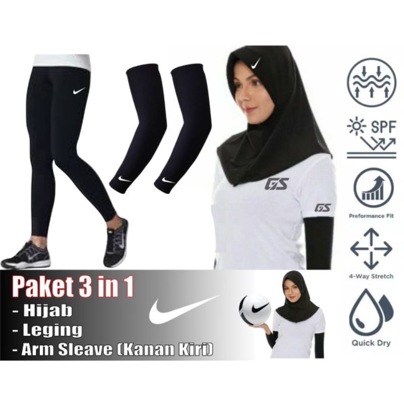 Hijab olahraga futsal paket leging arm sleeve manset baselayer lengan kerudung voly hijab instan