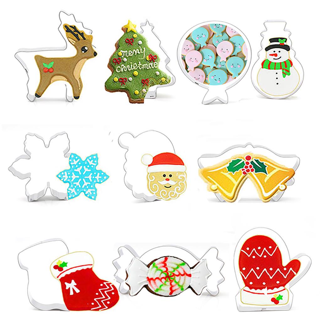 10 Pcs / set Cetakan Kue Bentuk Santa Claus Snowflake Bell Untuk Dekorasi Natal (house2020)