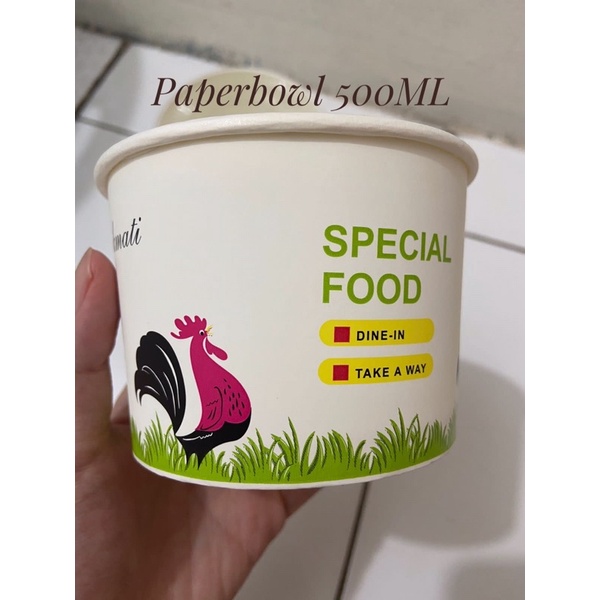 PAPER BOWL MOTIF AYAM JAGO 500 ML 17 OZ  [MOTIF TERBARU]