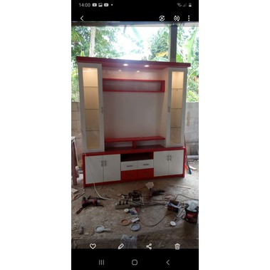partisi/rak tv modern/sekatan ruang tamu/ partisi 2 muka bahan teakblock cat duco free ongkir