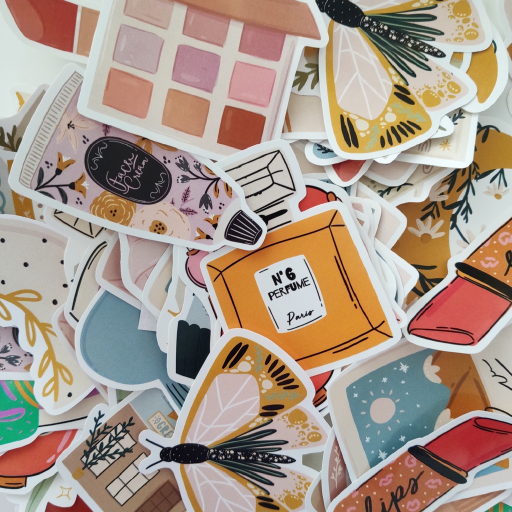 Sticker 1 Pcs 8cm (Girls Stuff) Die Cut Stiker Anti Air untuk HP Laptop Planner Jurnal Botol Tumbler