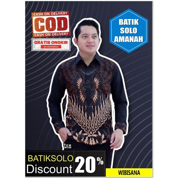 BATIKSOLOAMANAH WIBISANA PANJANG BATIK INDONESIA KEMEJA BATIK PRIA SOLO LENGAN PANJANG LAPIS FURING 
