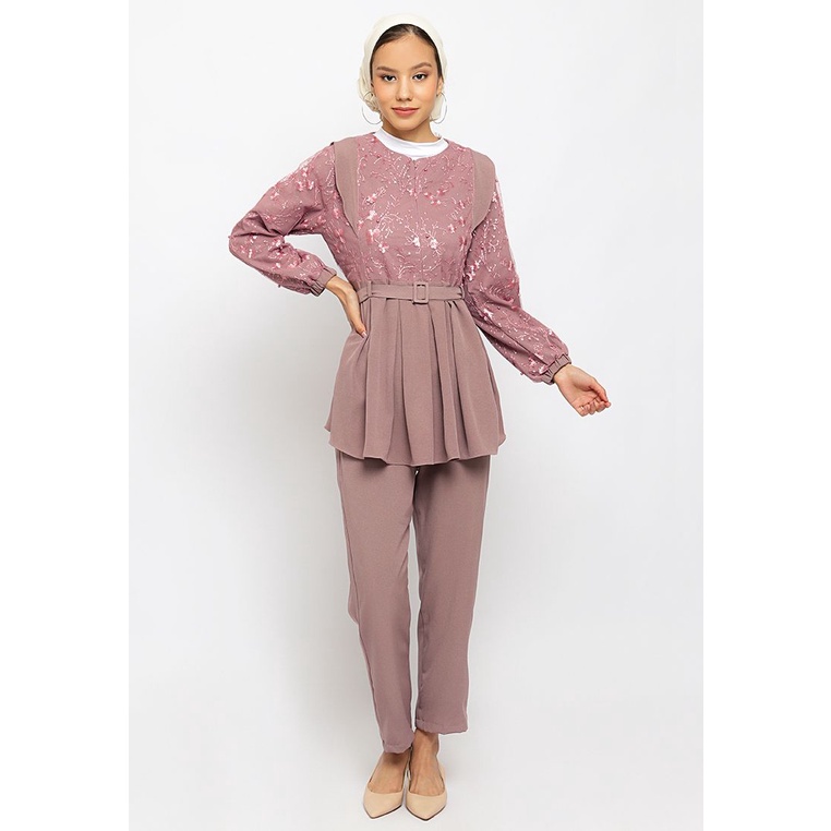 Puricia Setelan Muslim Oneset - RIZWANA - Maroon, Pink, Brown-PINK