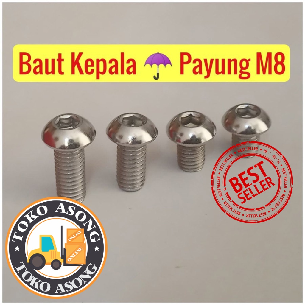 Baut button L M8 x 16 kepala payung Stainless steel Stenlis