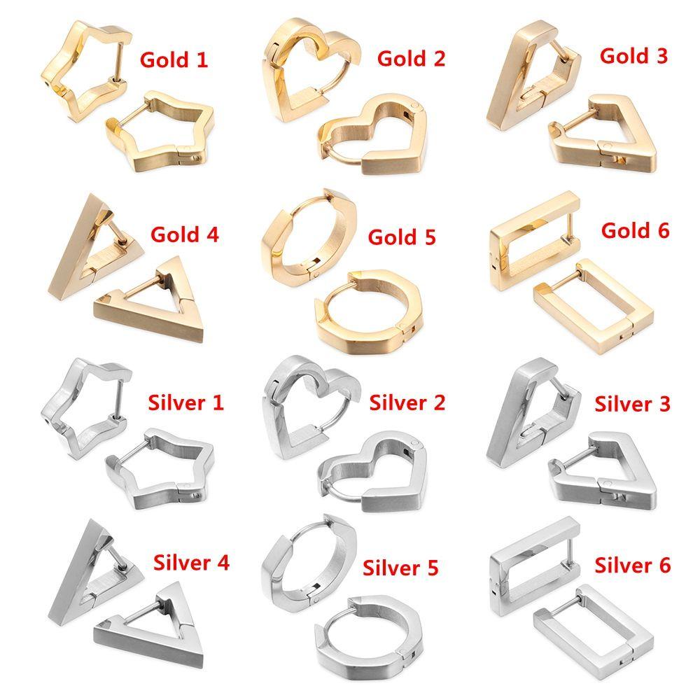 PREVA Huggie Hoop Earring Women Stainless Steel Star Heart Gold Silver Black Polygon Ear Piercing