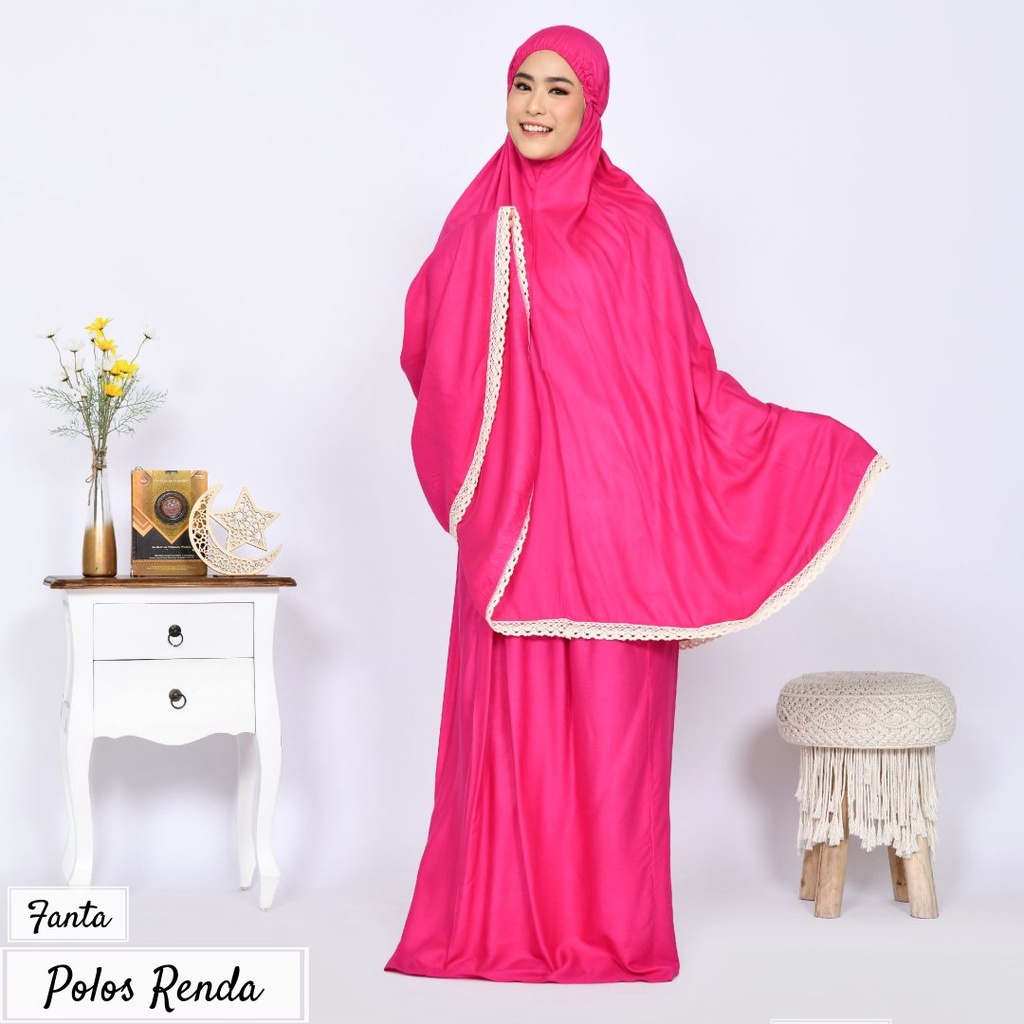 Mukena Dewasa Jumbo Polos Bahan Katun Premium Renda Rajut