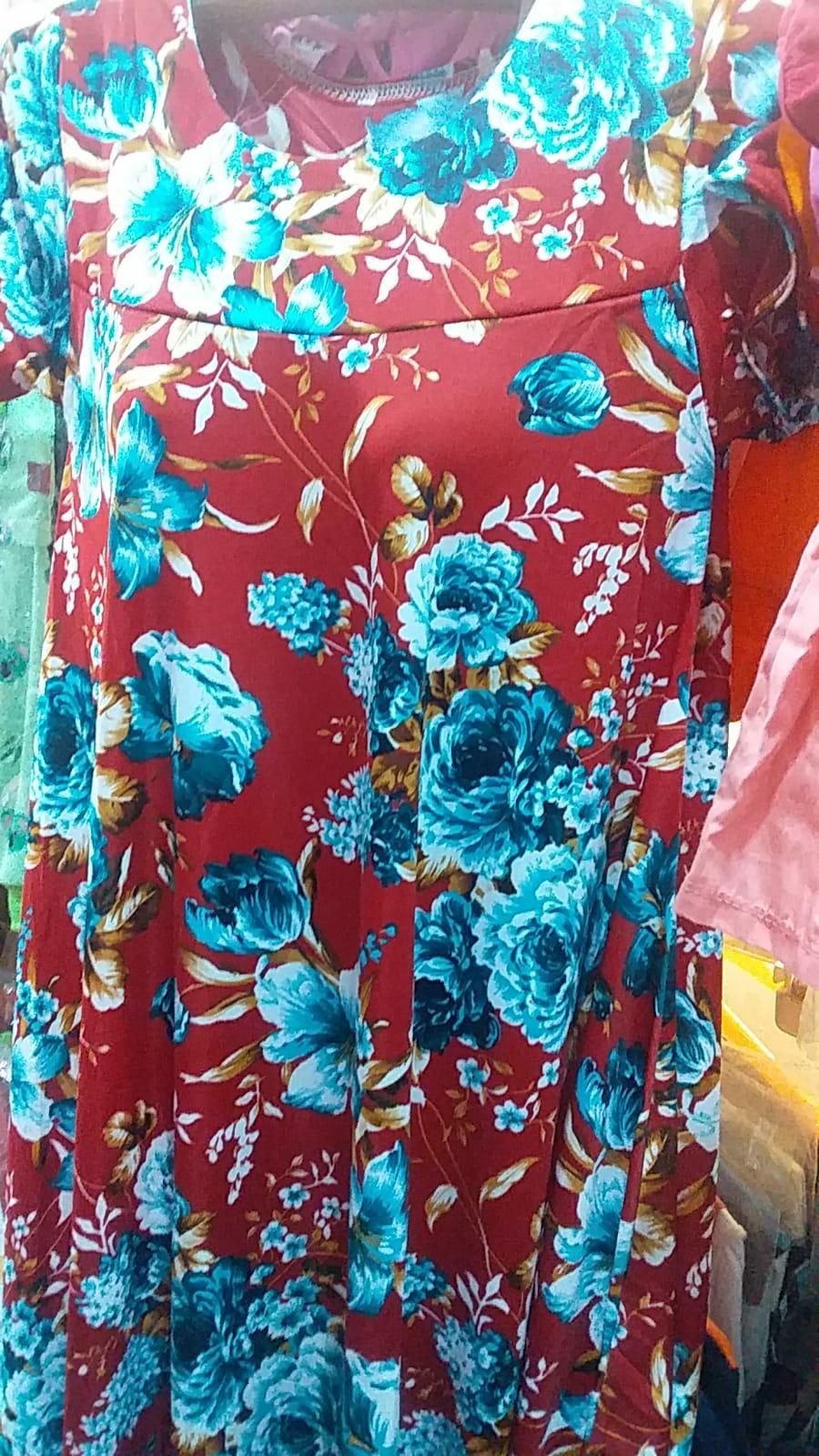 Daster Payung Bahan Jersey Motif Kembang [hitam, Navy, Abu-abu, Merah, Biru, Tosca]