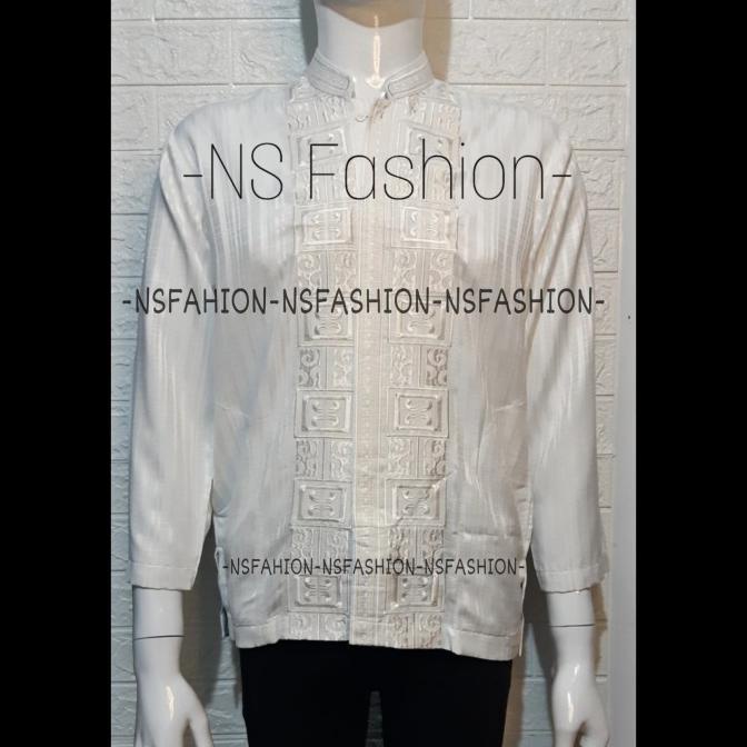 Baju Koko Muslim Size M L XL Lengan Panjang Semi Sutra Putih Bariq