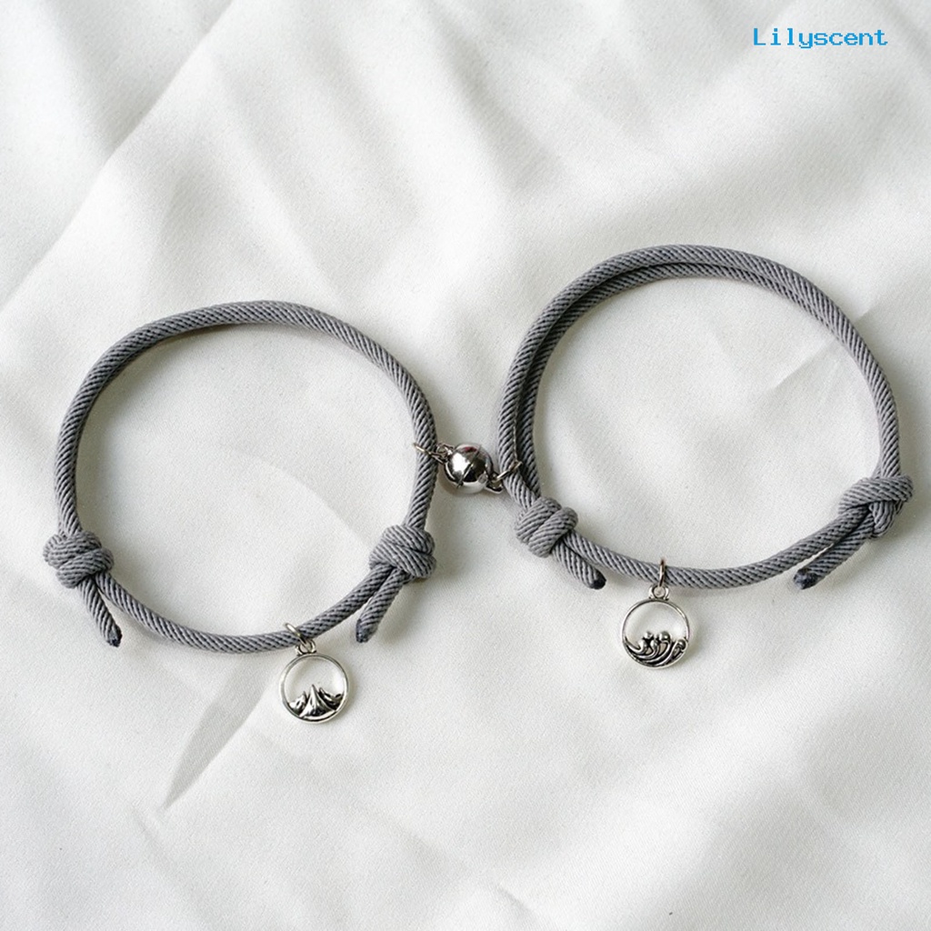 2pcs Gelang Magnet Model Kepang Dapat Disesuaikan Untuk Pasangan