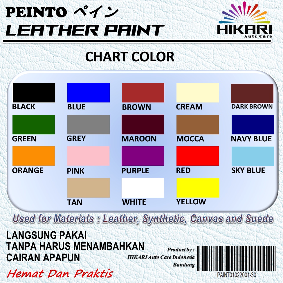 PEINTO Leather Paint Kemasan 1 Liter Cat untuk Bahan kulit, Sintesis, Canvas dan Suede