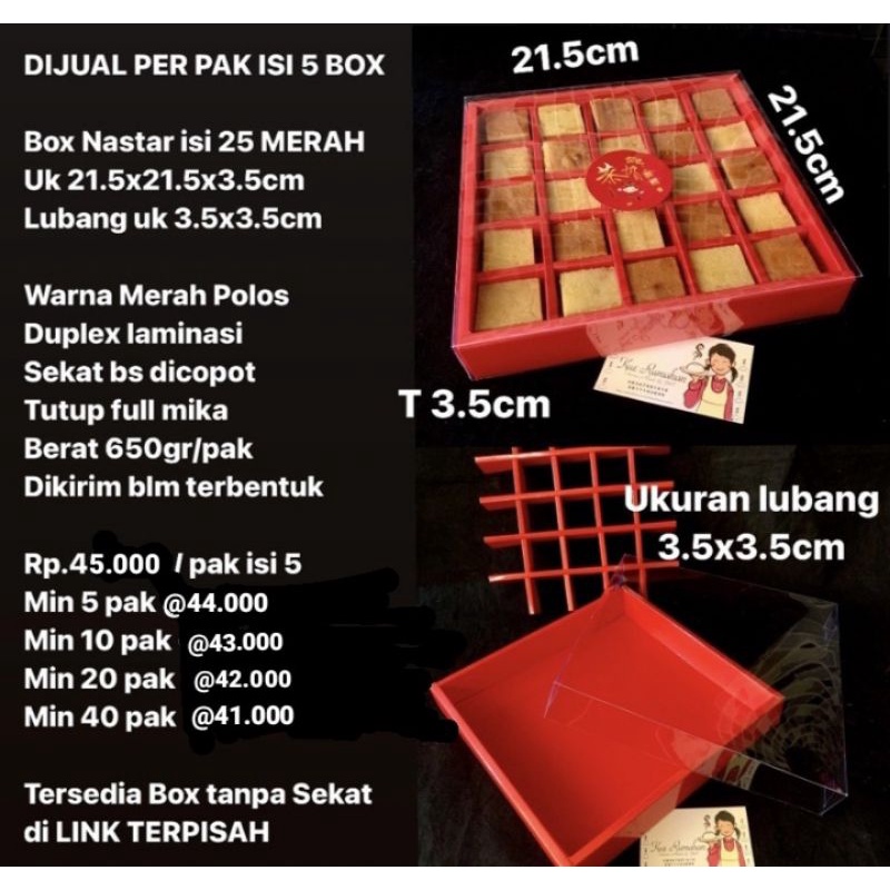 

RB Box Nastar isi 25 warna Merah Dijual per pak isi 5 box