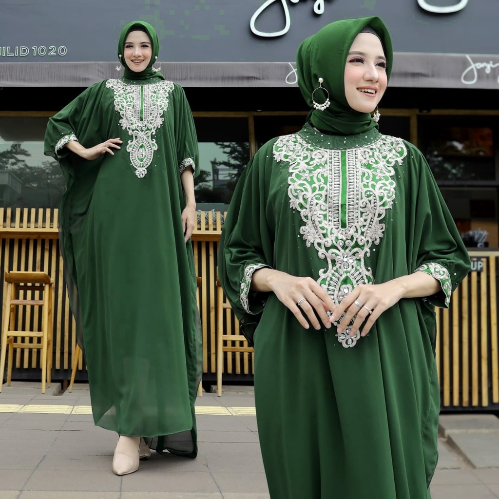 HOPYLOVY - Kaftan Wanita Bordir Mewah Kombinasi Payet bahan Ceruty Marina