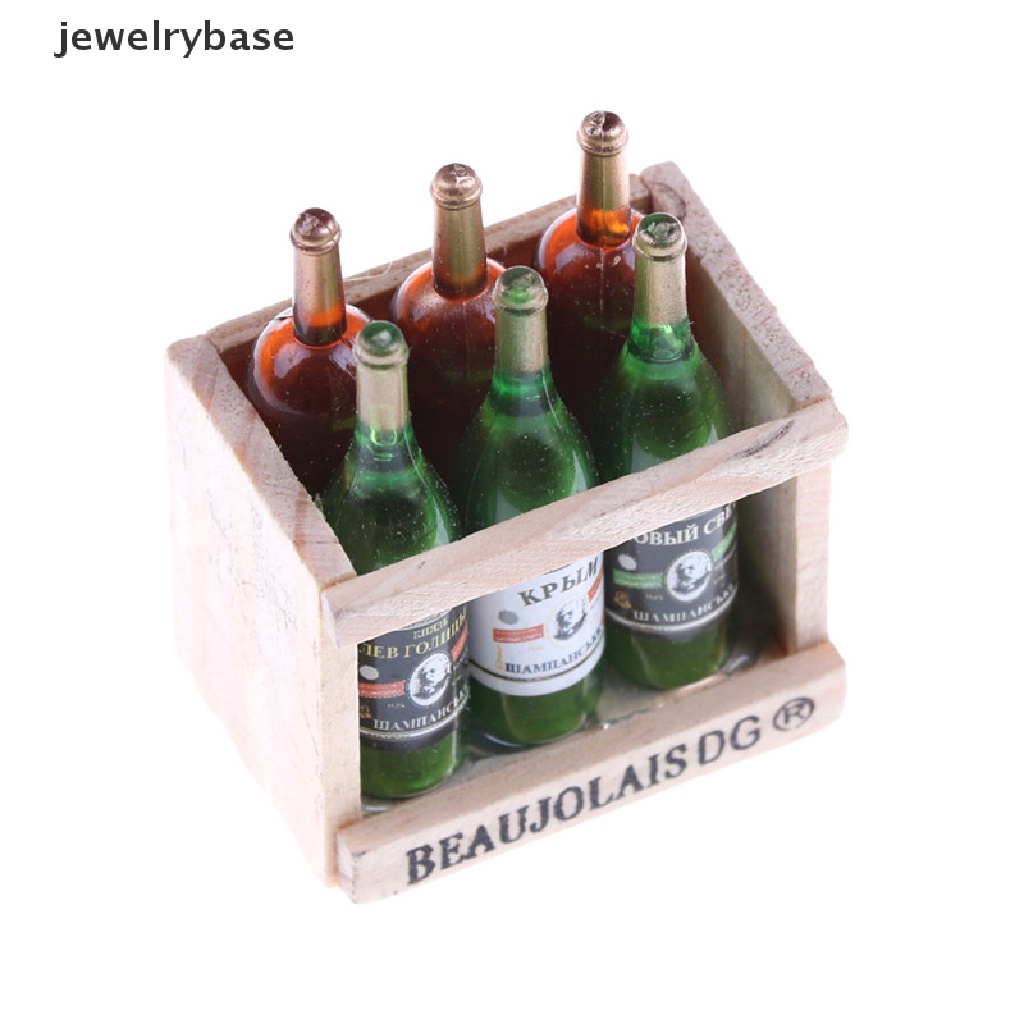 Base 6pcs Miniatur Botol Wine / Jus Bahan Kayu Untuk Aksesoris Dapur Rumah Boneka