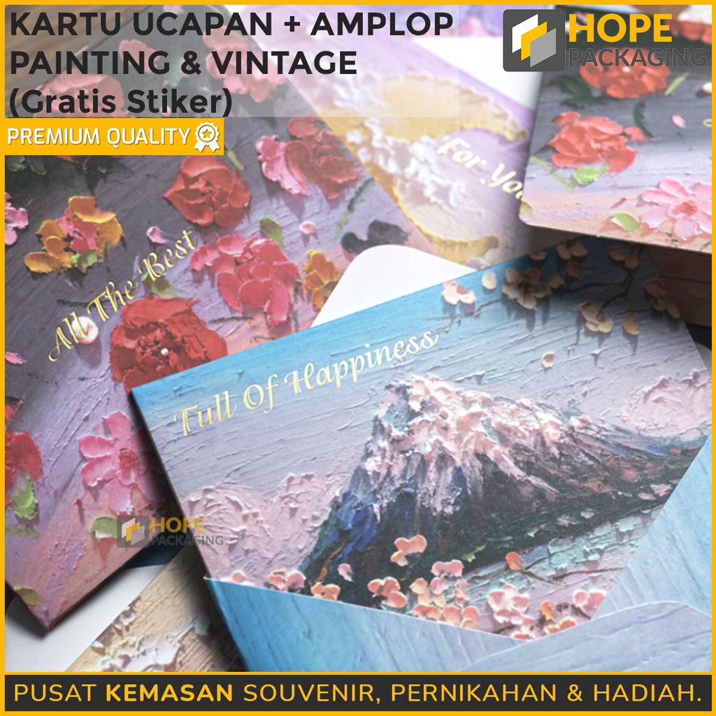 Kartu Ucapan + Amplop Gratis Sticker [ 1 PCS ] Ukuran 12 cm x 9 cm  printing &amp; Vintage kartu hadiah surat ucapan selamat / kartu hadiah