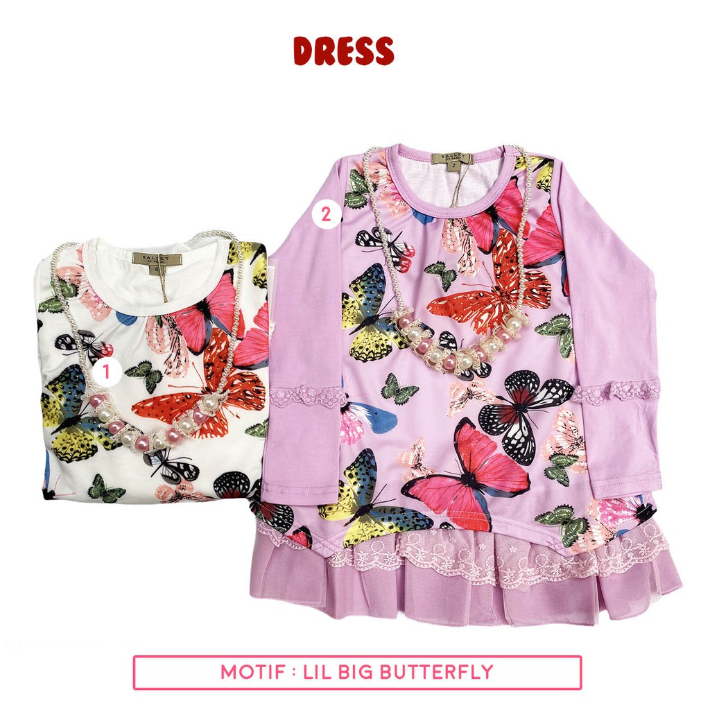 Dress Anak Lil Big Butterflies Dress (Girl) Fashion Import Cewek Perempuan Kaos Sifon