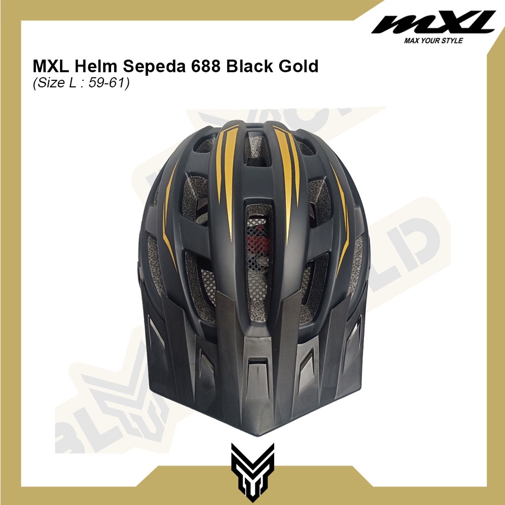 MXL Helm Sepeda 688 Bicycle Helmet Black Gold Safety Pelindung Kepala Cycling Dewasa Unisex