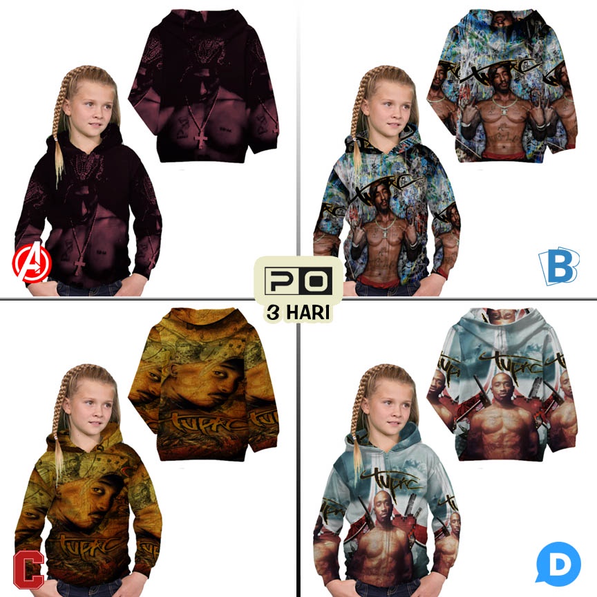 Jaket Hoodia 2Pac TuPac Shakur Hoodie Anak Bahan Polyester Casual Unisex Hoodie Zipper (Ritsleting)