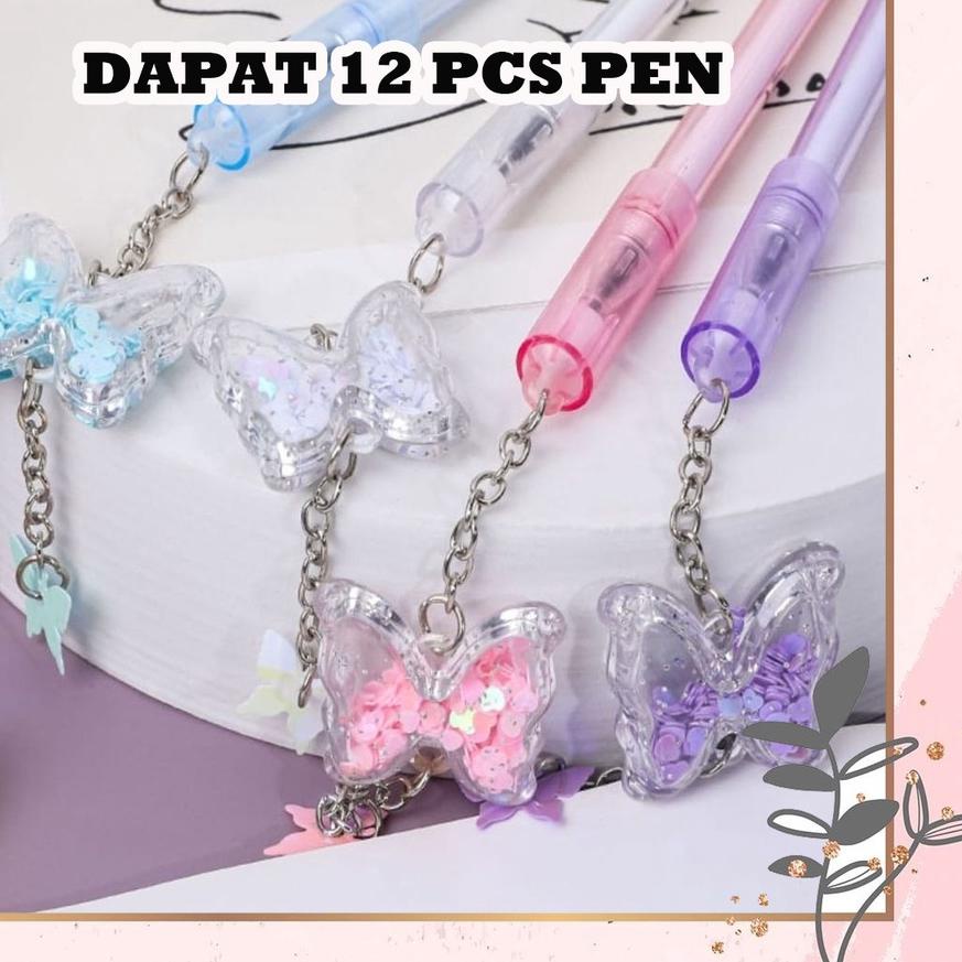 

Star Seller..!! SELUSIN PEN KUPU KUPU MANIK ISI 12 PCS BUTTERFLY GEL PENA PULPEN KARAKTER GLITTER BOBA 100% Awet !!