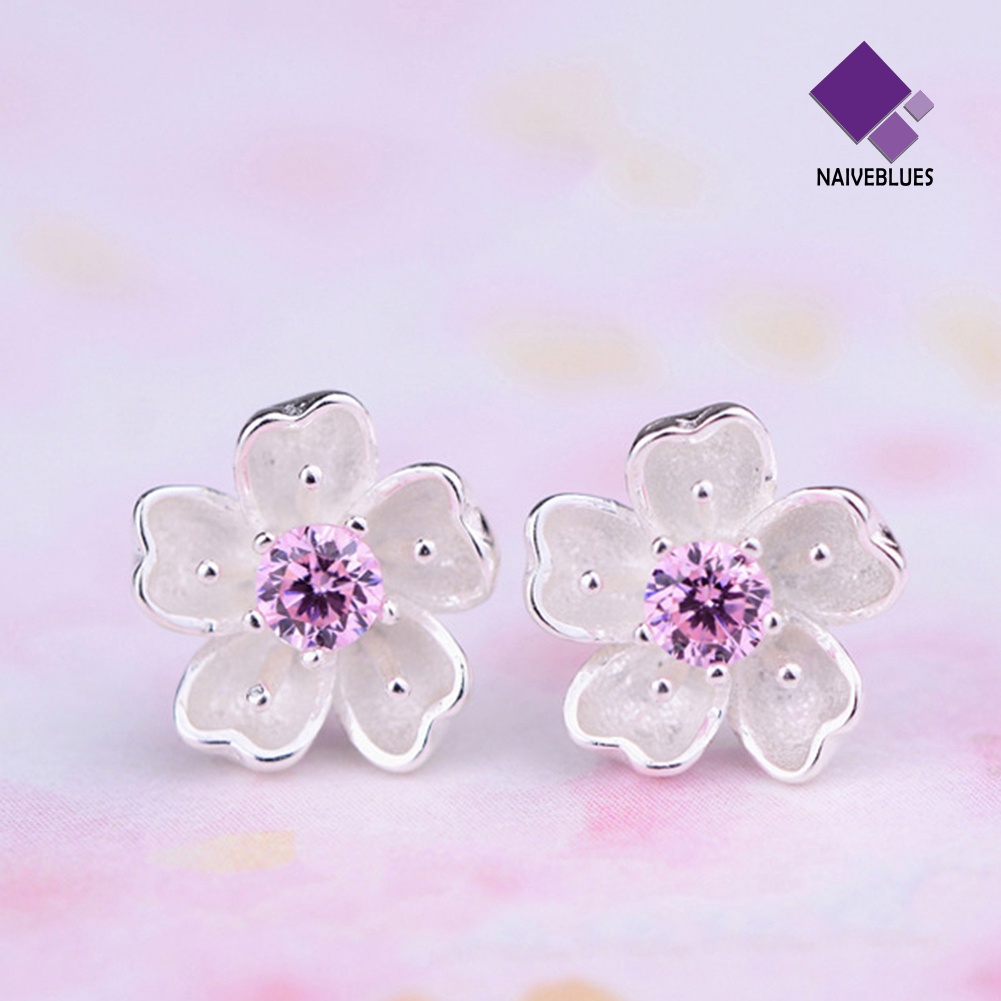 Anting Stud Desain Bunga Sakura Gaya Elegan Untuk Pesta