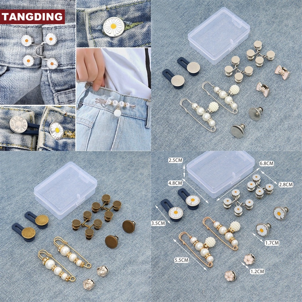 (Cod Tangding) 10pcs / Kotak Kancing Metal Motif Bunga Aster Untuk Celana Jeans