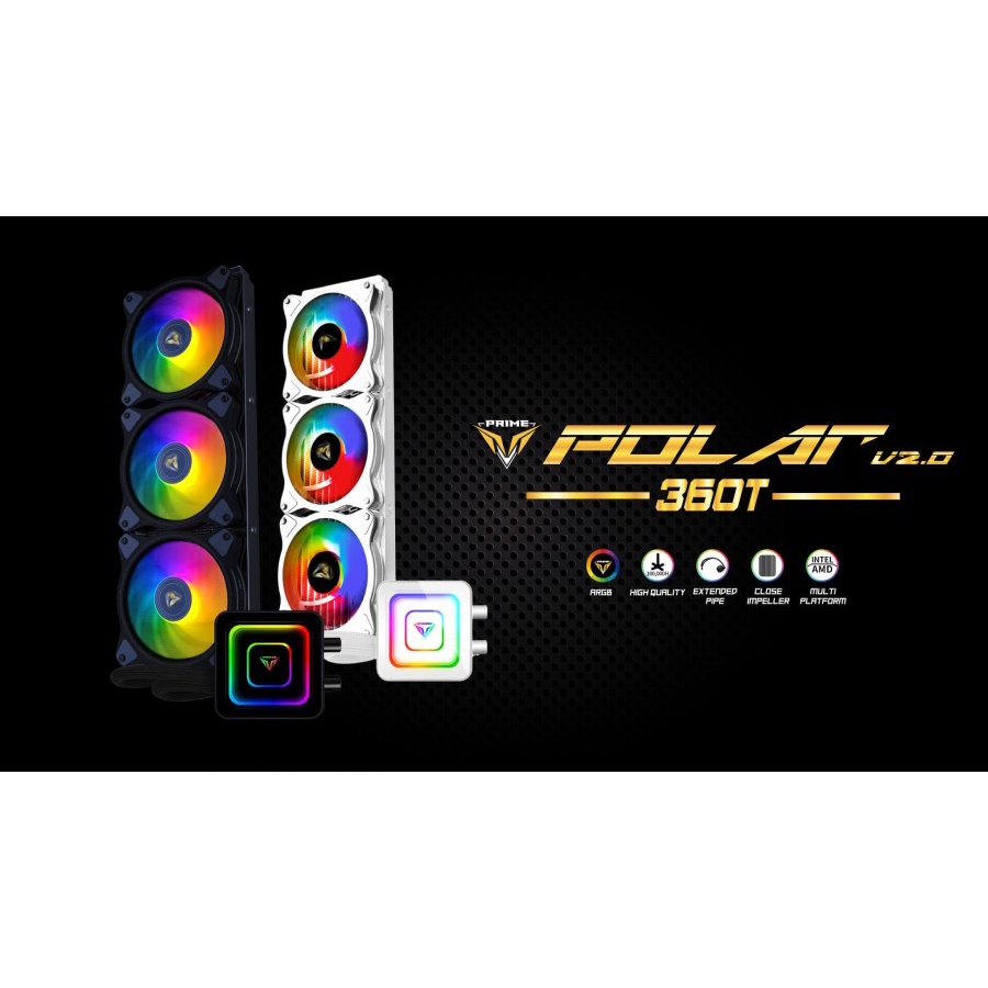 PRIME POLAR 360T V2.0 ARGB Liquid Cooler with Rainbow Effect Pump Head