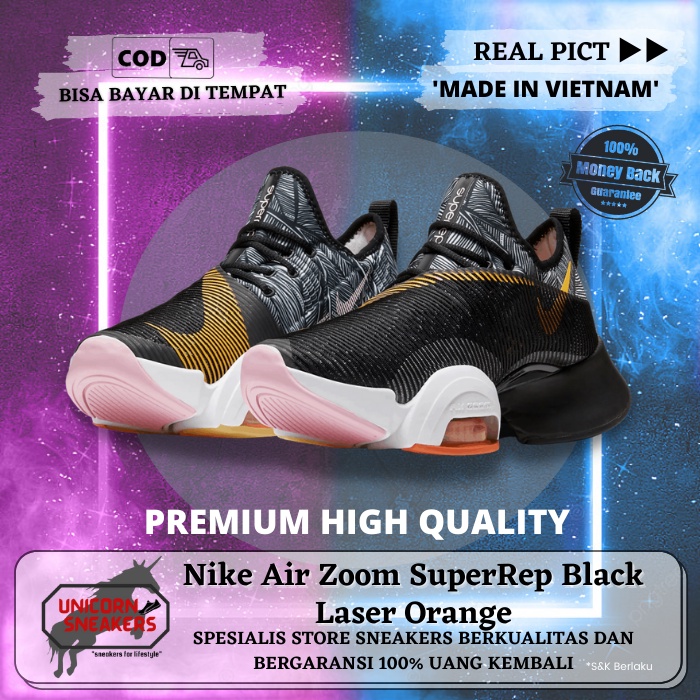 Sepatu Running Nike Air Zoom SuperRep Black Laser Orange Sneakers Pria Wanita Sneaker Olahraga Runin