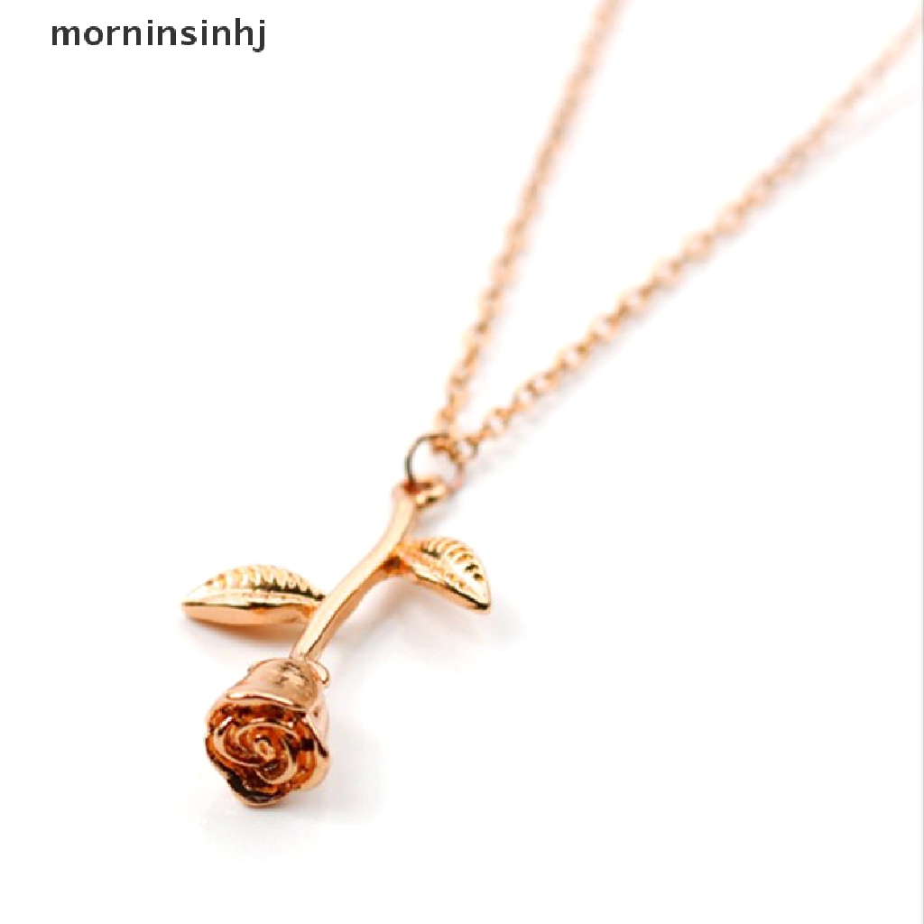 Mor Kalung Rantai Dengan Liontin Bunga Mawar Warna Rose Gold Silver Untuk Wanita