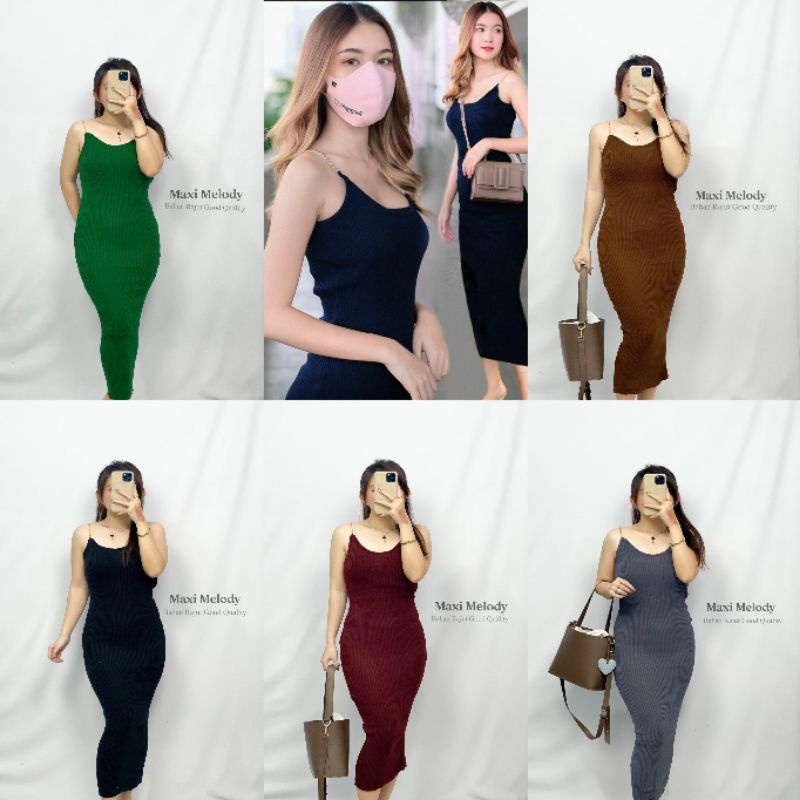 LONG DRESS MELODY RAJUT DRESS SLIT RANTAI RAJUT BODYCON DRESS TANKTOP RAJUT SEXY DRESS 12