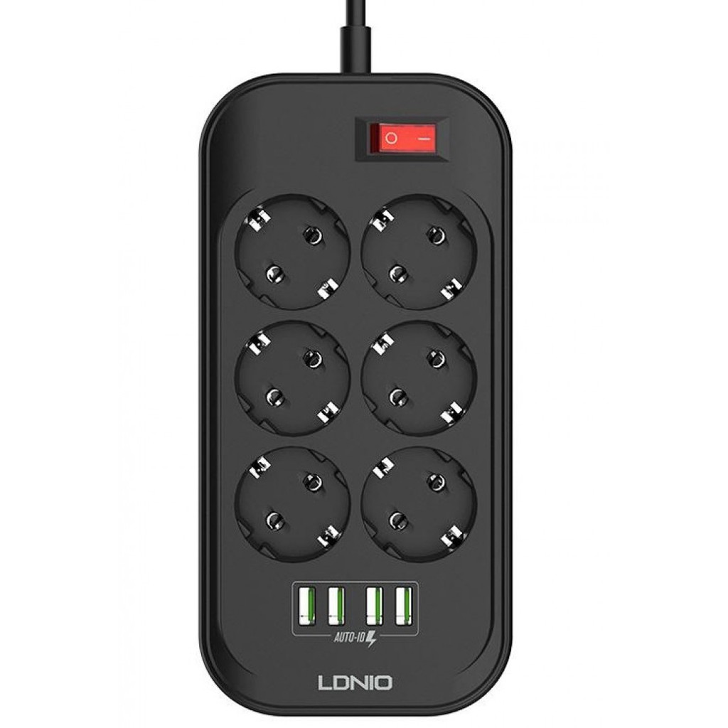 LDNIO SE6403 - DEFENDER Series - 6 EU Outlet Power Socket &amp; 4 USB Port